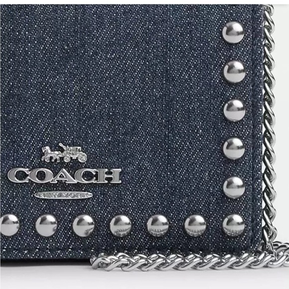 Coach Denim Mini Wallet On A Chain With Rivets - Picture 4 of 8
